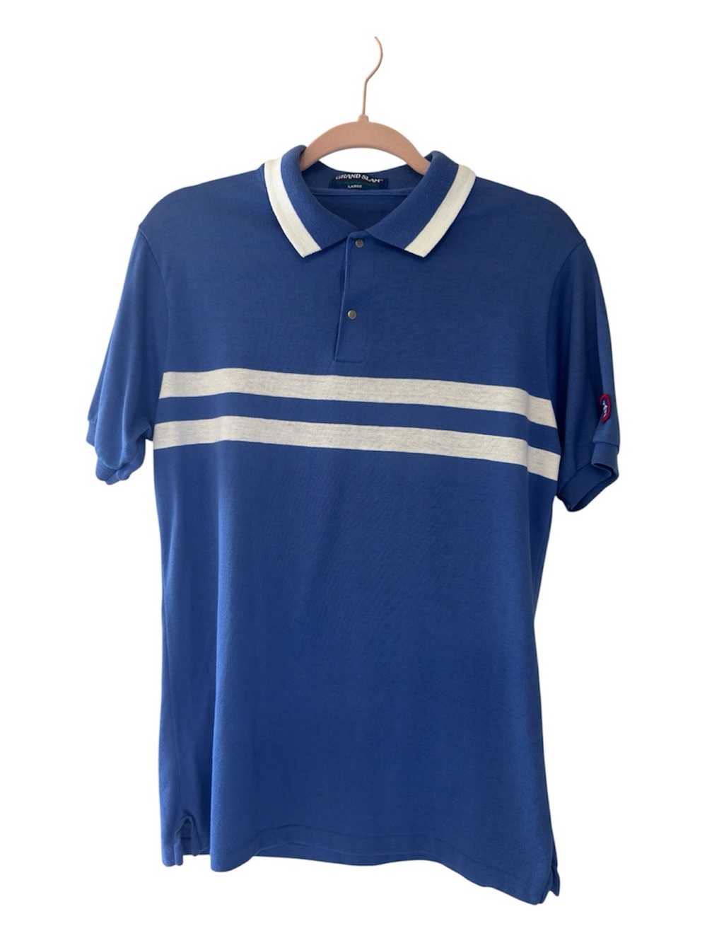 Vintage 80s Munsingwear Grand Slam Striped Blue Golf Polo L